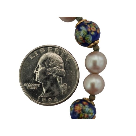 Vintage Hobe' Signed Necklace,  Pendant, Cloisonne, Blue Free-Form 2-Side Design - Picture 8 of 9